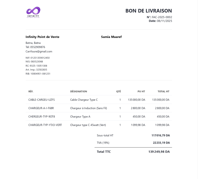 Infinity Point De Vente برنامج إدارة اعمال للتجار